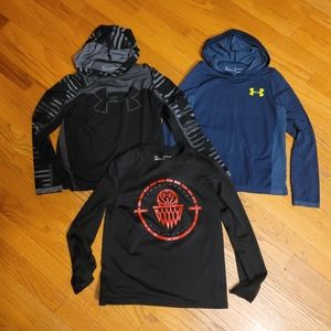 Under Armour Boys Long Sleeved Hooded Tees Shirts Small Black Gray Basketball